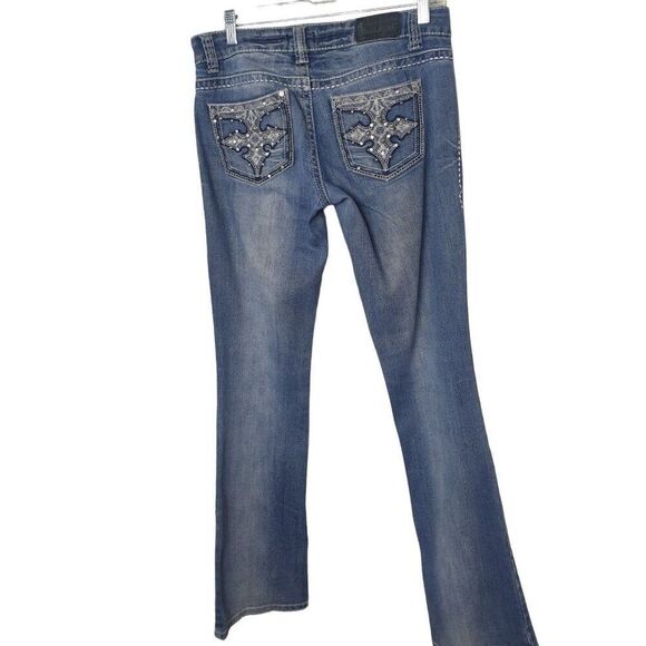 Soundgirl Women's Low Rise Embellished Bootcut Jeans Size 7 Thick StitcBlue Deni - Picture 2 of 5